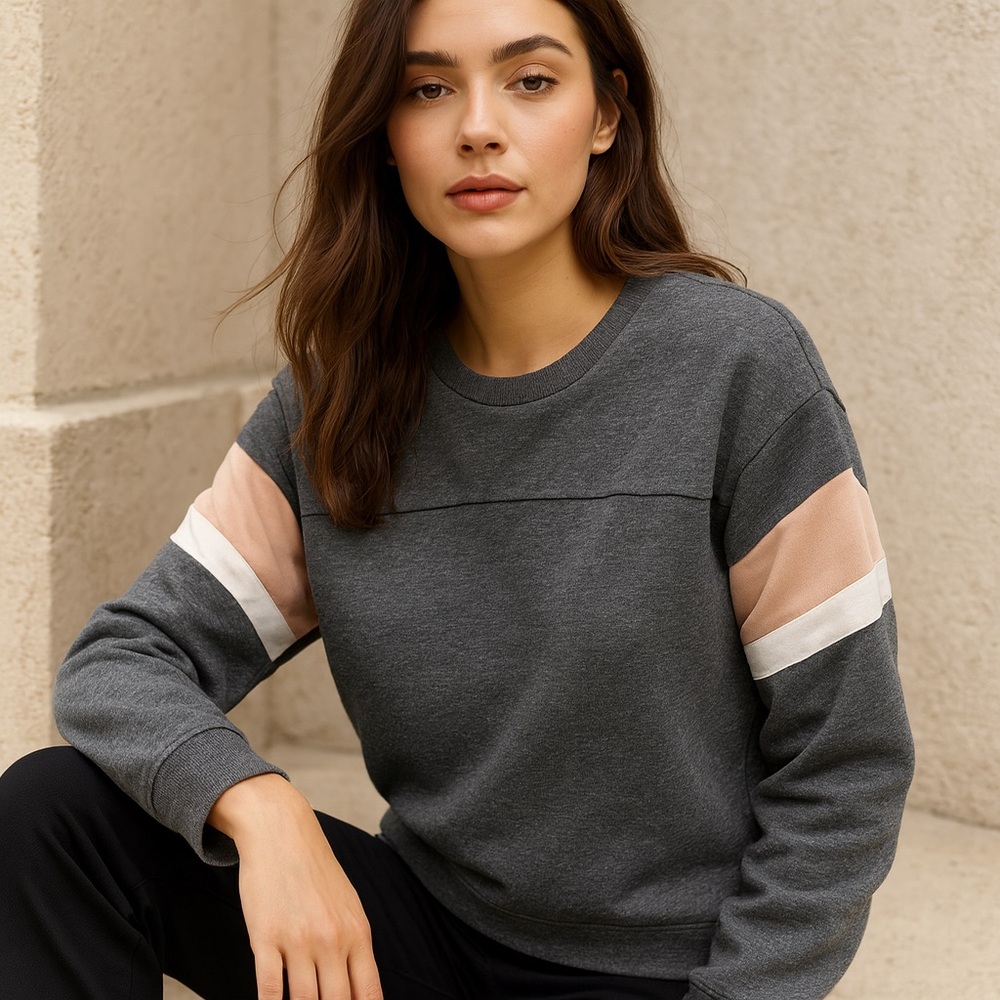 Merc London Rutland Colour Block Sweatshirt Grey Peach White Mod Style M